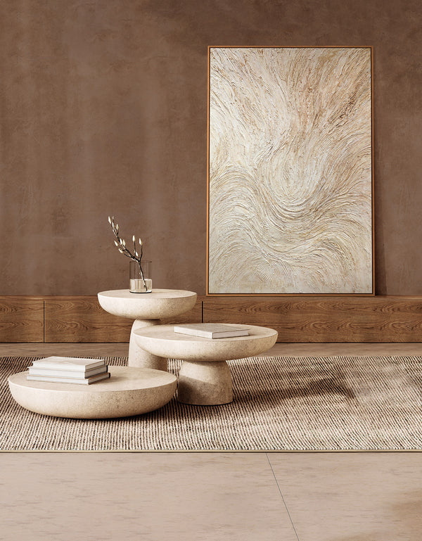 Ingelijst schilderij “Tree Stream” – Abstracte kunst in beige en crème