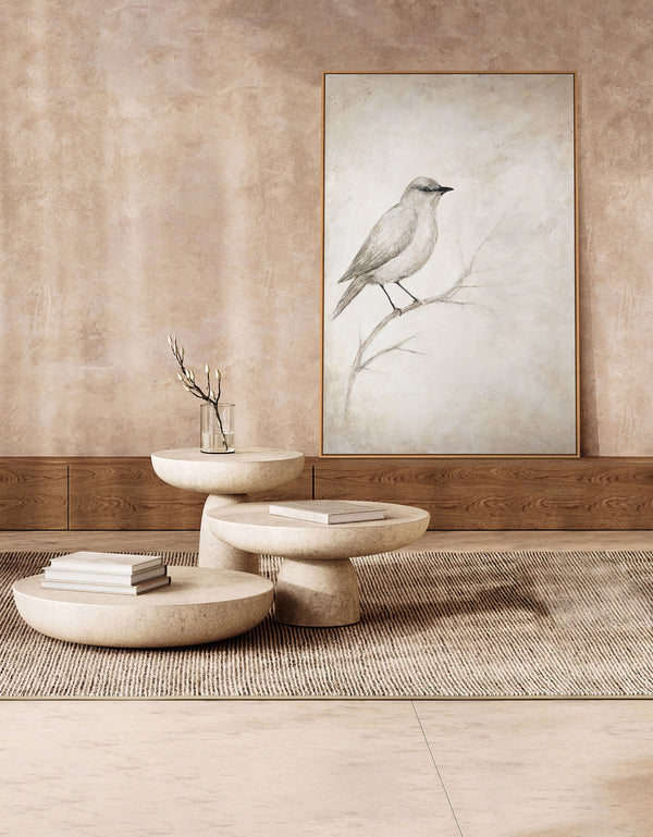 Ingelijst schilderij “Singing Pause” – Acrylkunst met vogelmotief