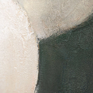 Detail eines abstrakten Wandbildes mit Grau und Dunkelgrün, moderne Malerei