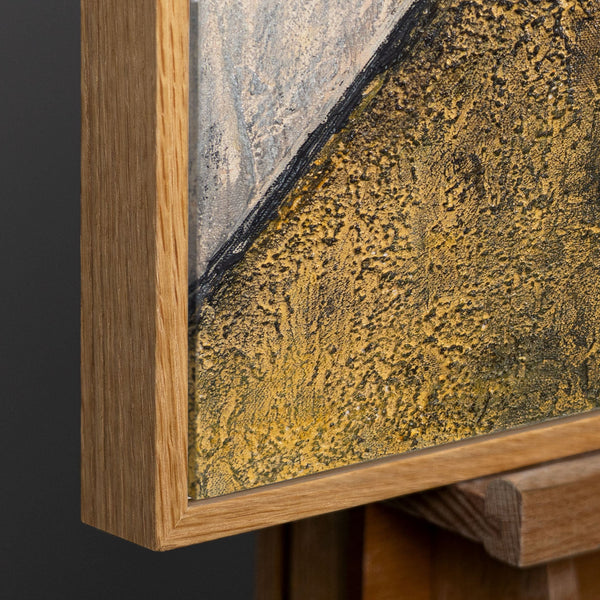 Abstract geometrisch reliëf schilderij met aardetinten – handgeschilderde wandkunst