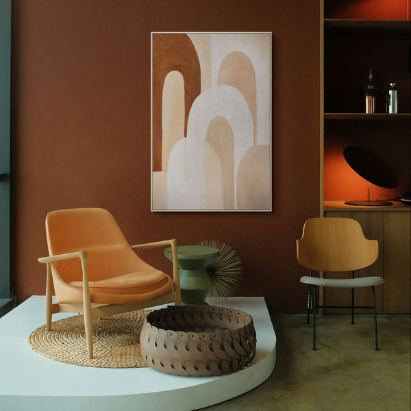 Leinwandbild mit Rahmen „Atem der Architektur“ – Abstrakte Wanddeko in Beige und Braun