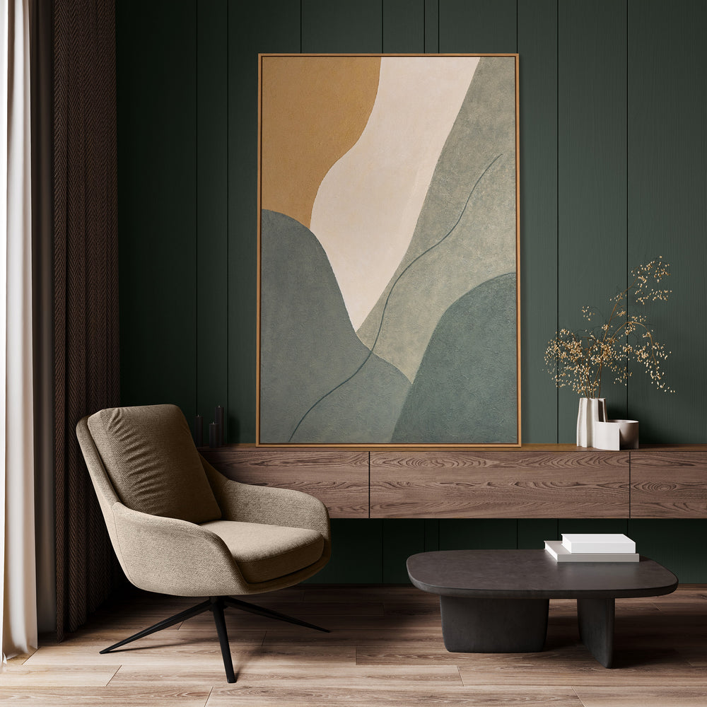 Handgeschilderd acryl schilderij "Eeuwige lijn" – Moderne wanddecoratie in natuurkleuren