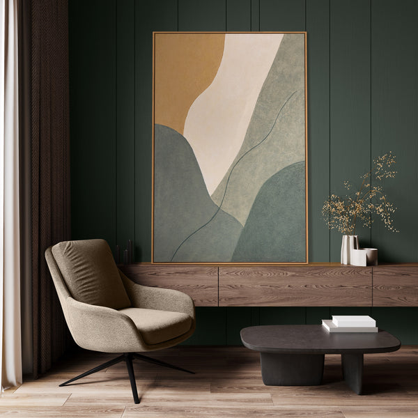 Handgeschilderd acryl schilderij "Eeuwige lijn" – Moderne wanddecoratie in natuurkleuren