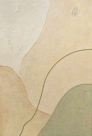 Abstraktes Acrylbild mit Rahmen „Sandweg“ – Moderne Wandkunst in Beige und Grün