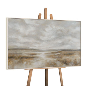 Ingelijste canvasprint "Breath of the Steppe" – Handgeschilderd landschap in natuurlijke tinten