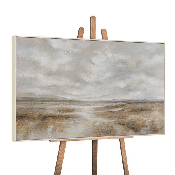 Ingelijste canvasprint "Breath of the Steppe" – Handgeschilderd landschap in natuurlijke tinten