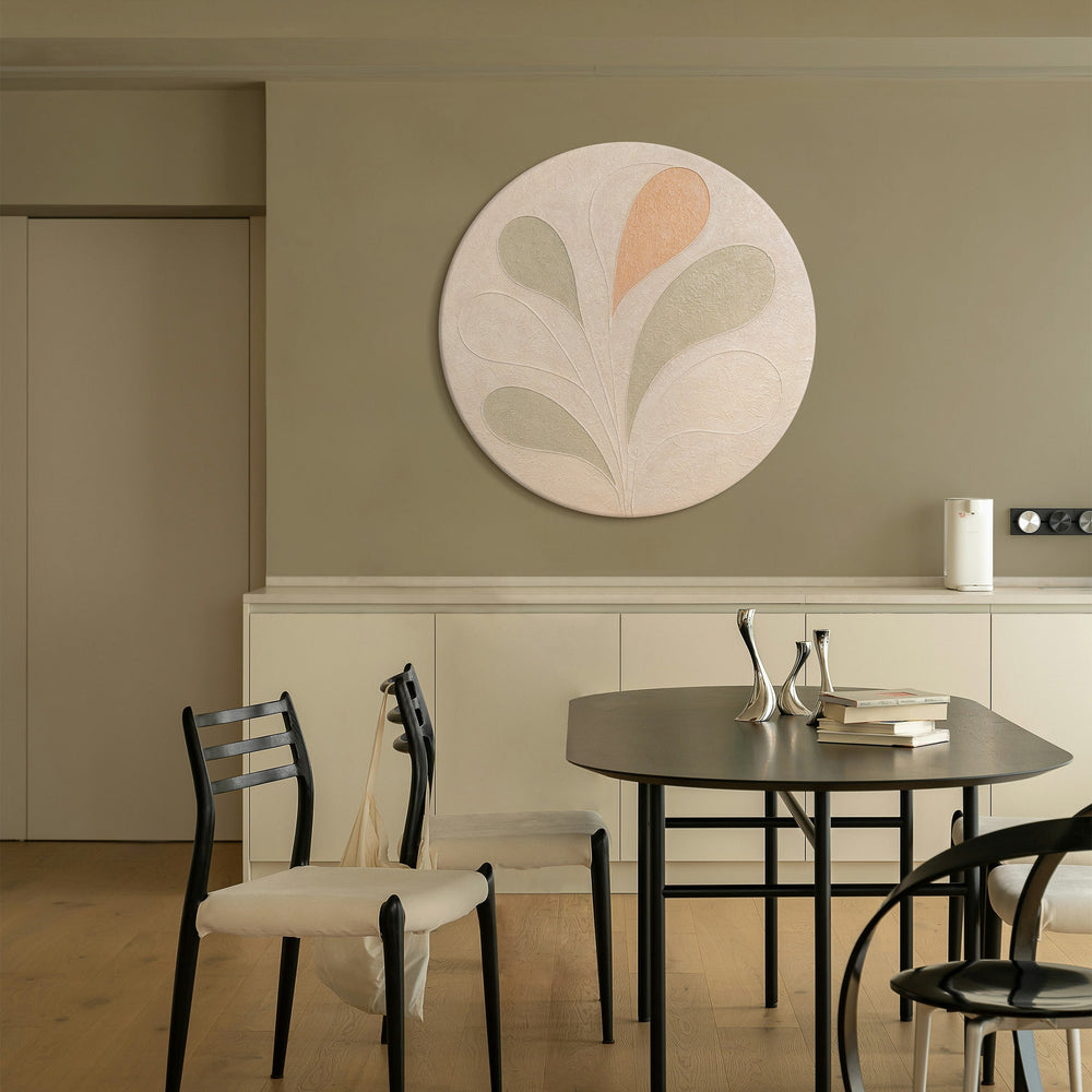 Handgeschilderd rond acryl schilderij "Zachte patronen" – Abstracte wanddecoratie in pasteltinten