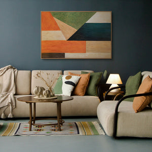 Moderne acrylschilderijen met een geometrische structuur binnen het kader "Orde en Beweging".