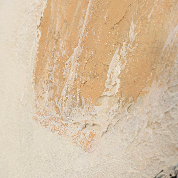 Leinwandbild mit Rahmen „Kraft des Pinselstrichs“ – Handgemalte abstrakte Kunst in Schwarz-Beige