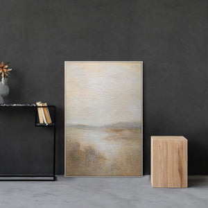 Moderne Gemälde mit Rahmen „Nebeliger Morgen“ – Struktur Acrylbild auf Leinwand