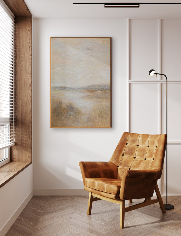 Modern ingelijst schilderij "Mistige ochtend" - getextureerd acrylschilderij op canvas