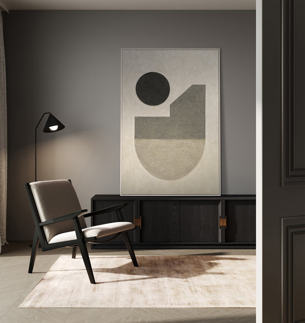 Geometrische wandkunst "Silence of Geometry" - Minimalistisch handgeschilderd acryl schilderij