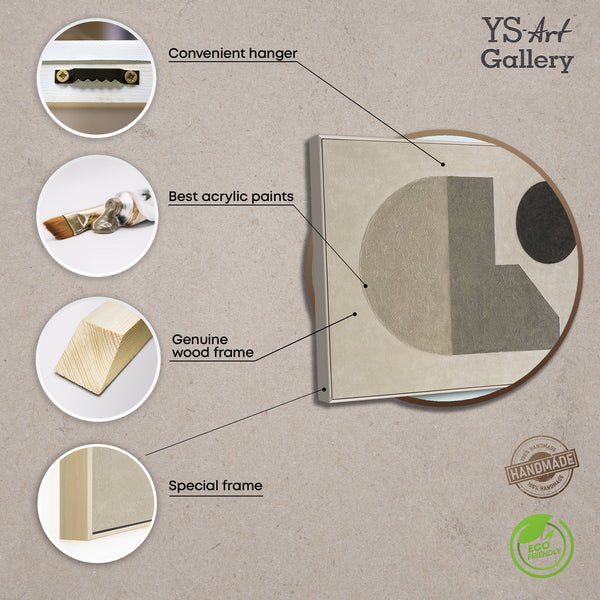 Modern acrylschilderij in een lijst, geometrisch canvas schilderij "Stilte van de geometrie"