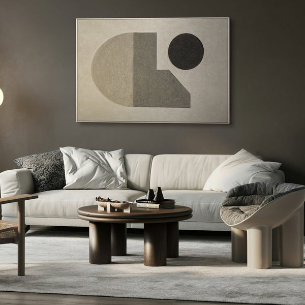 Modern acrylschilderij in een lijst, geometrisch canvas schilderij "Stilte van de geometrie"