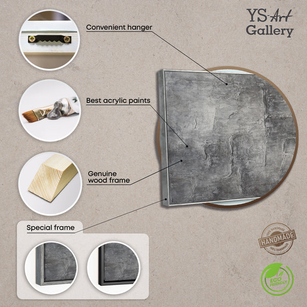 Handgeschilderde schilderijen in lijsten, abstracte kunst met textuur "Memory of Stone"