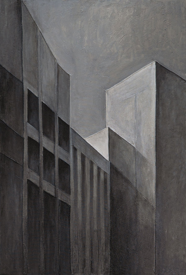 Gemälde Abstrakt mit Rahmen „Stadtkonturen“ – Moderne Acrylmalerei in Grau & Schwarz