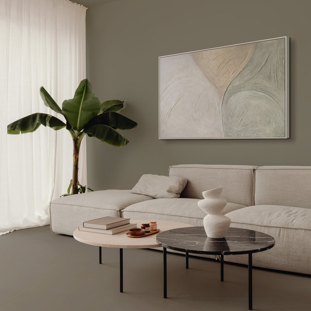 Acrylverfschilderij met textuur in de lijst "Sporen van regen"