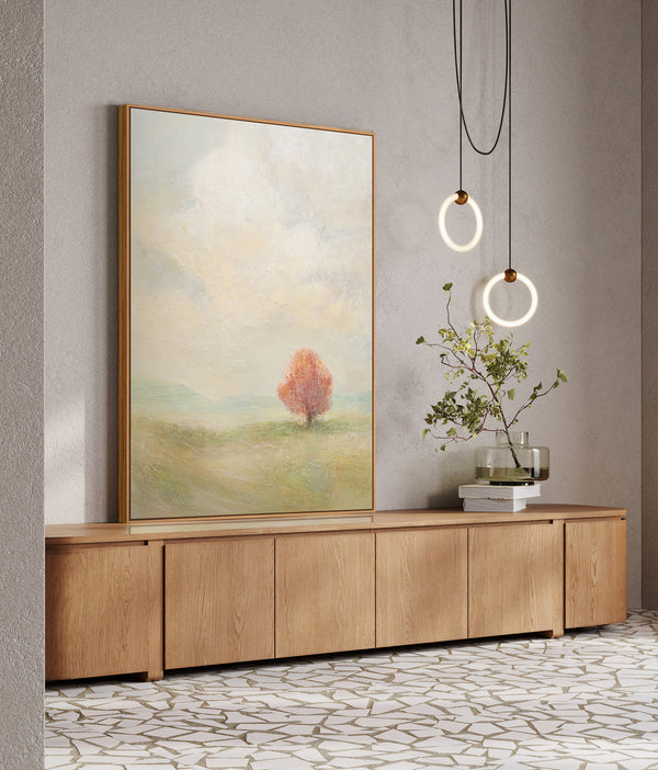 Handgeschilderd canvas schilderij "Warm Expanse" – Moderne abstracte kunst met lijst