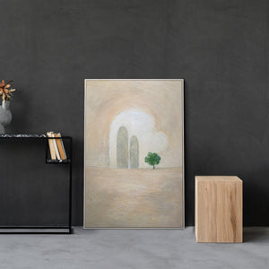 Abstraktes Acrylmalerei mit Rahmen „Grüner Akzent“ – Minimalistische Wandkunst auf Leinwand