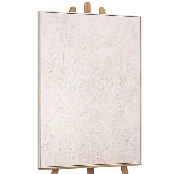 Moderne wanddecoratie neutraal – Abstract schilderij Beige „Het Fluisteren van de Tijd”