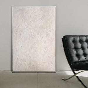 Moderne wanddecoratie neutraal – Abstract schilderij Beige „Het Fluisteren van de Tijd”