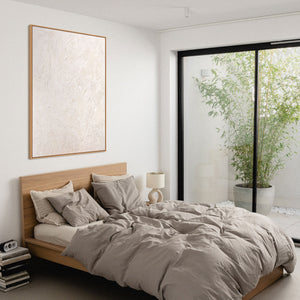 Moderne wanddecoratie neutraal – Abstract schilderij Beige „Het Fluisteren van de Tijd”