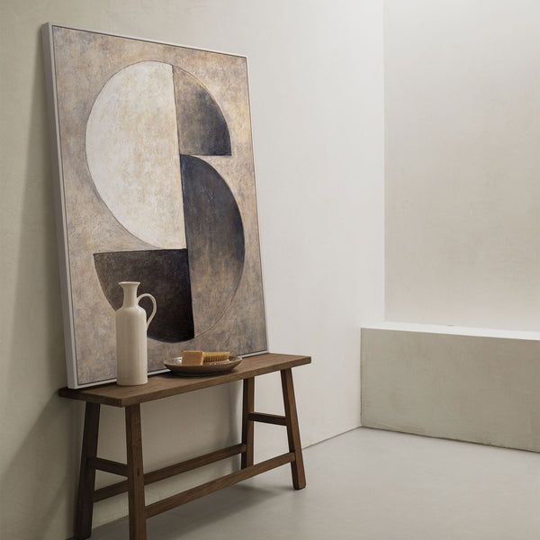 Peinture à la texture beige et noir – Art abstrait sur toile "Duett des Demi-Cercles"