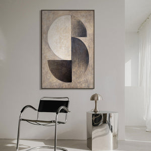Peinture à la texture beige et noir – Art abstrait sur toile "Duett des Demi-Cercles"