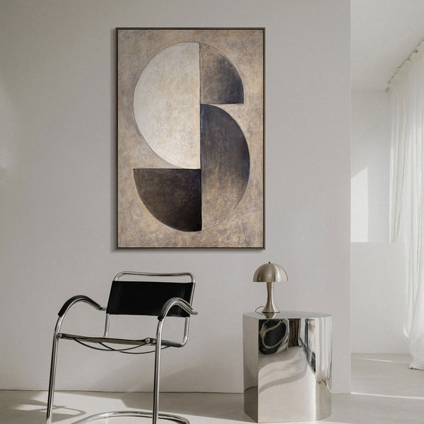 Peinture à la texture beige et noir – Art abstrait sur toile "Duett des Demi-Cercles"
