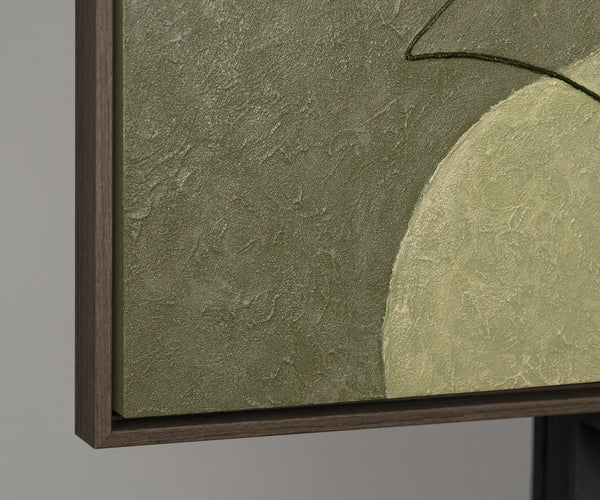 Abstraktes Wandbild mit Struktur in Beige, Grün & Gold – Modernes Acrylgemälde auf Leinwand