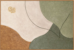 Handgeschilderd acrylkunstwerk – Moderne muurschildering in groen en beige "Het gefluister van de valleien"