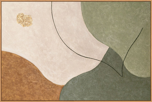 Handgeschilderd acrylkunstwerk – Moderne muurschildering in groen en beige "Het gefluister van de valleien"