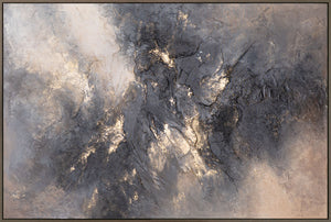 Modern acrylschilderij in grijs en goud met lijst – Abstracte wanddecoratie “Sky Glow”