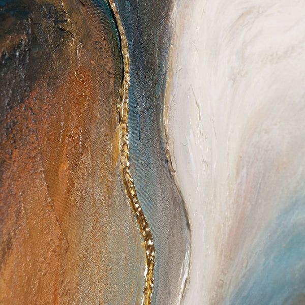 Abstrakte Leinwandkunst mit hellem Farbverlauf und feinem Goldakzent