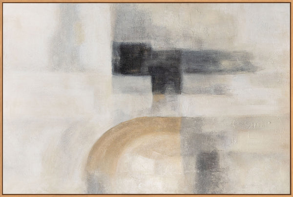 Abstraktes Gemälde Beige Grau mit Rahmen – Moderne Wandkunst „Geisterhaftes Licht“