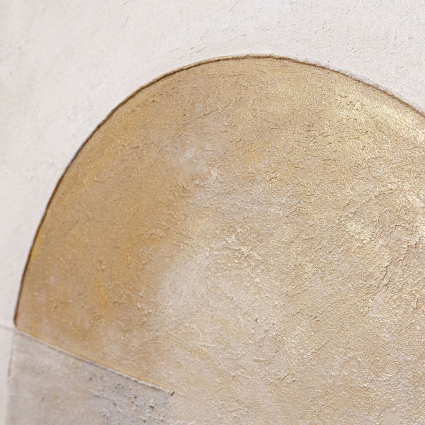 Handgeschilderd structuur schilderij „Horizontlijn” – Wanddecoratie in Beige en Goud
