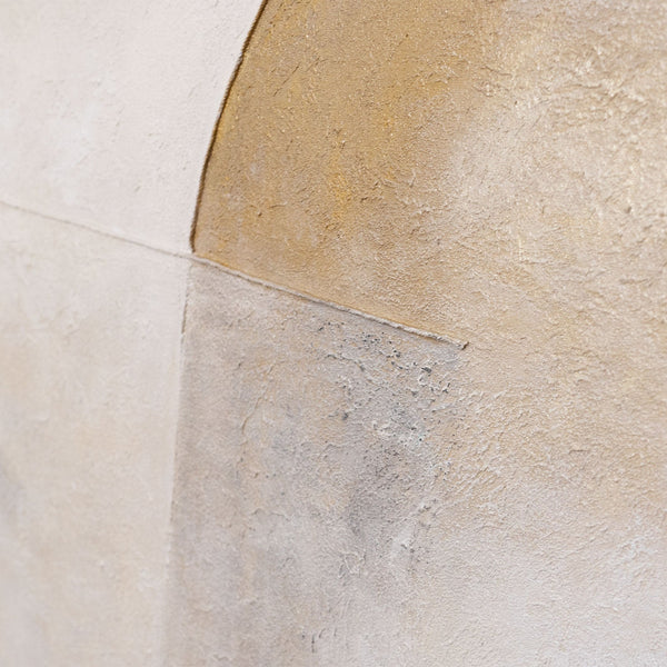 Handgeschilderd structuur schilderij „Horizontlijn” – Wanddecoratie in Beige en Goud