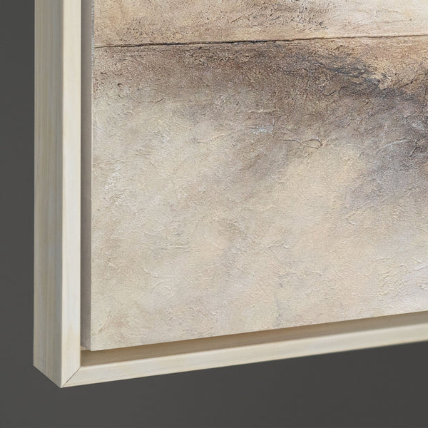 Handgeschilderd structuur schilderij „Horizontlijn” – Wanddecoratie in Beige en Goud