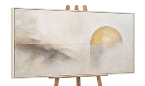 Handgeschilderd structuur schilderij „Horizontlijn” – Wanddecoratie in Beige en Goud