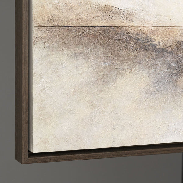 Handgeschilderd structuur schilderij „Horizontlijn” – Wanddecoratie in Beige en Goud