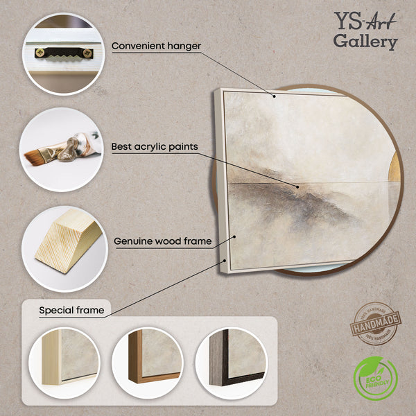 Handgeschilderd structuur schilderij „Horizontlijn” – Wanddecoratie in Beige en Goud