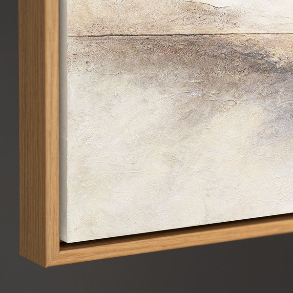 Handgeschilderd structuur schilderij „Horizontlijn” – Wanddecoratie in Beige en Goud