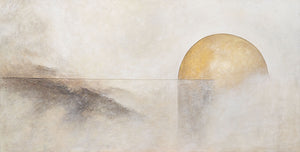 Handgeschilderd structuur schilderij „Horizontlijn” – Wanddecoratie in Beige en Goud