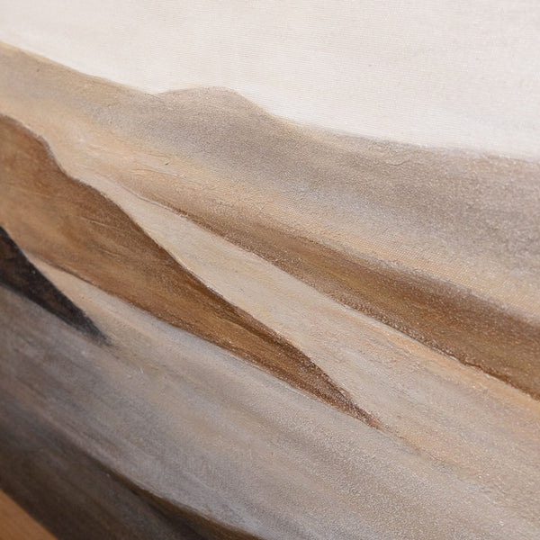 Handgeschilderd Acryl Schilderij „Zachte Zonsopgang” – Handgeschilderd Landschap in Beige & Bruin