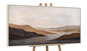 Handgeschilderd Acryl Schilderij „Zachte Zonsopgang” – Handgeschilderd Landschap in Beige & Bruin