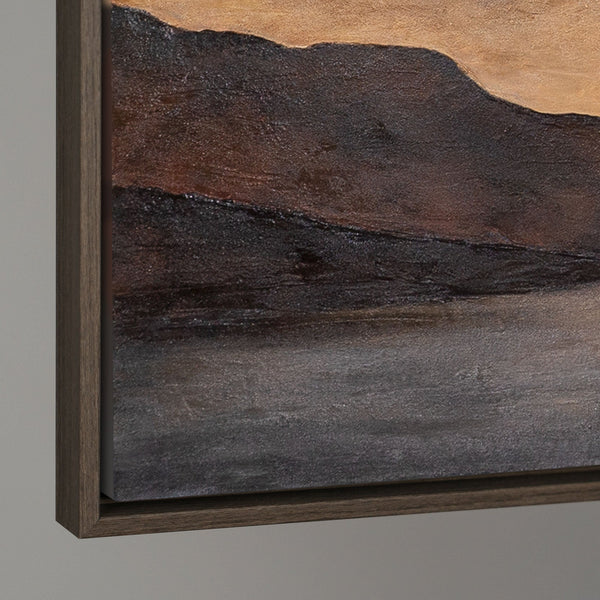 Handgeschilderd Acryl Schilderij „Zachte Zonsopgang” – Handgeschilderd Landschap in Beige & Bruin