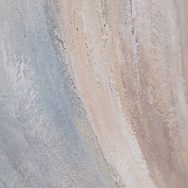 Abstract schilderij „Windlijnen“ – Moderne wandkunst in Beige, Blauw & Roze