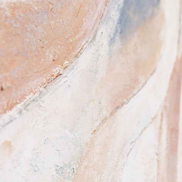 Abstract schilderij „Windlijnen“ – Moderne wandkunst in Beige, Blauw & Roze