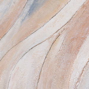 Abstract schilderij „Windlijnen“ – Moderne wandkunst in Beige, Blauw & Roze