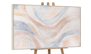 Abstract schilderij „Windlijnen“ – Moderne wandkunst in Beige, Blauw & Roze
